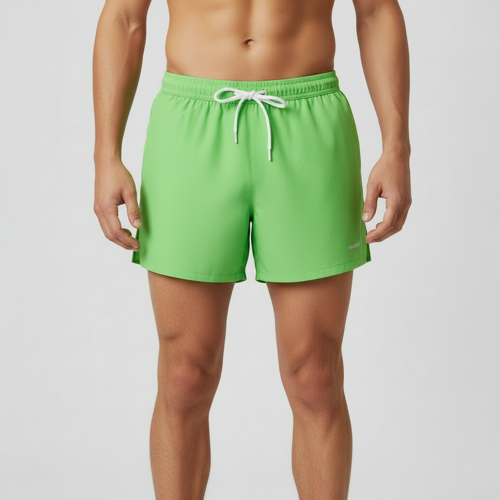 Neon Green Print Running Shorts on Model
