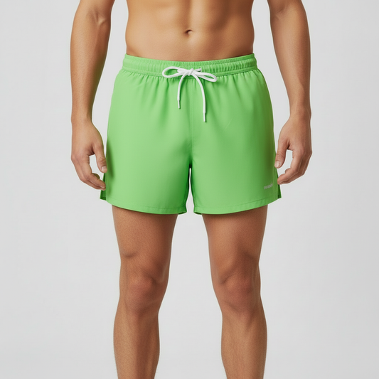 Neon Green Print Running Shorts on Model