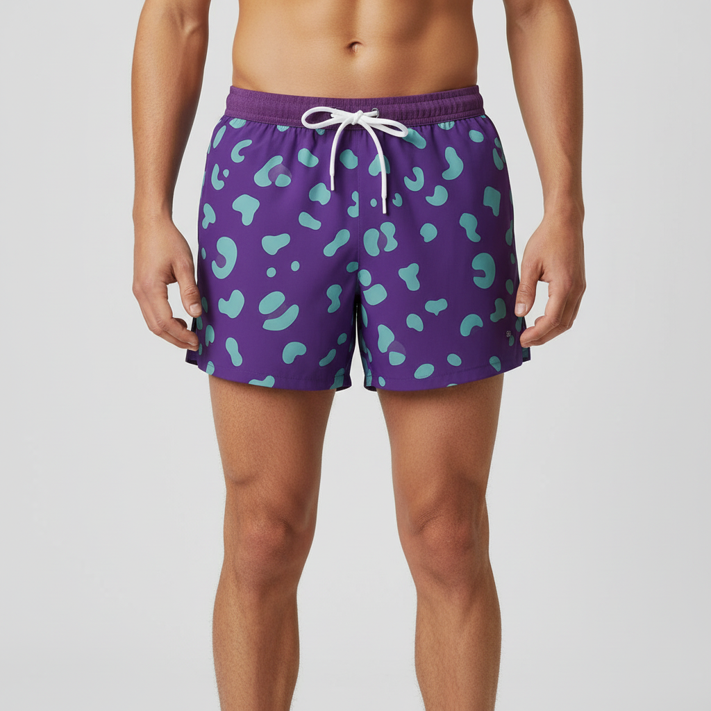 Purple Leopard Print Running Shorts on Model